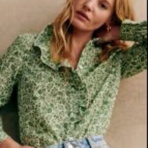 Sezane Chlo Blouse in Green Blossom, Size 14, Like New